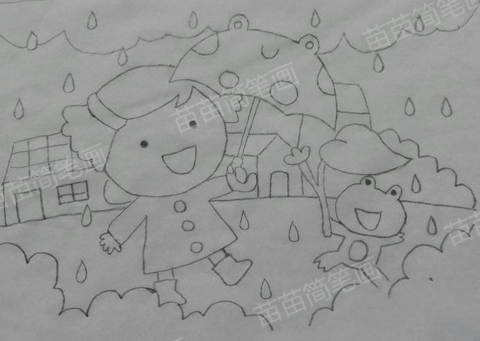 小女孩简笔画：如何在雨中绘制