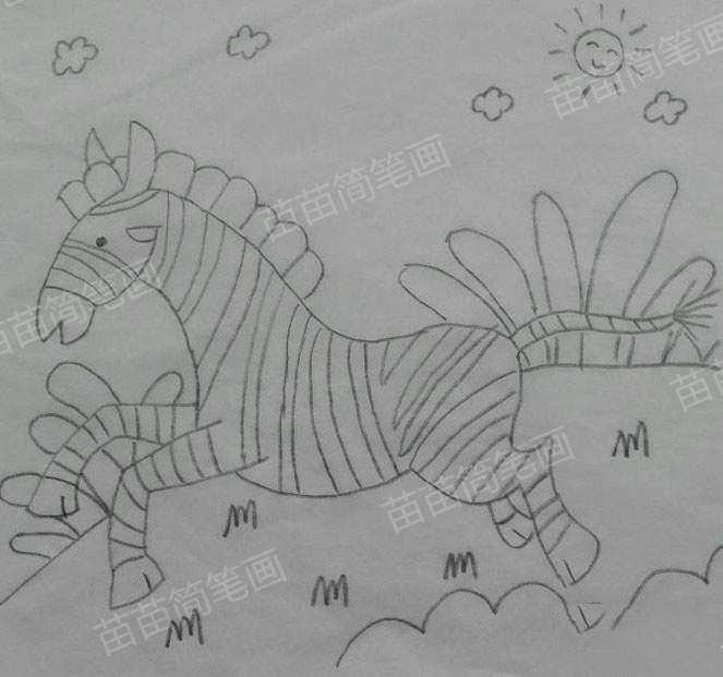 如何绘制奔跑的小斑马的简笔画