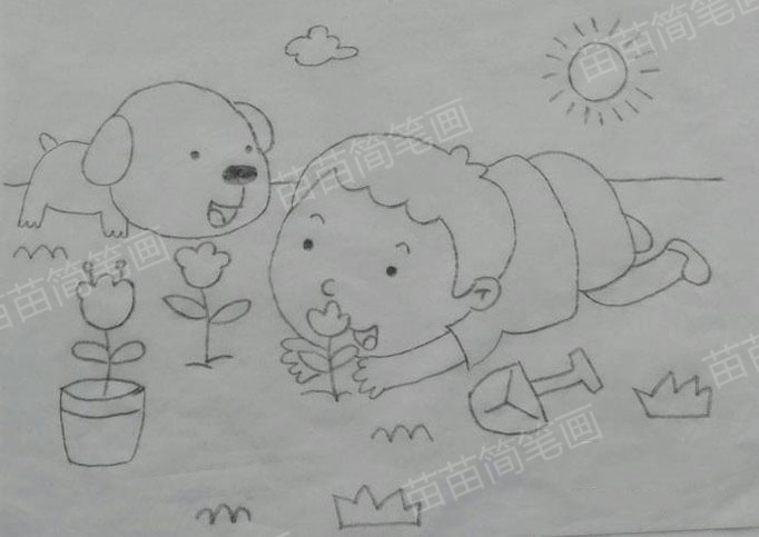 如何画出可爱的爱植物小男孩简笔画