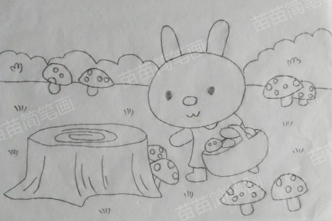 小兔子采蘑菇简笔画教程：如何画出可爱又简单的图案