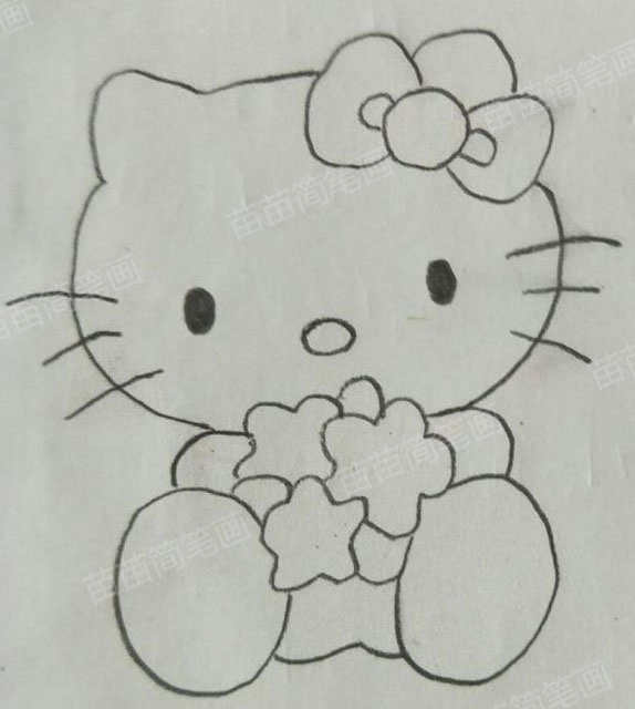 抱着花的小猫简笔画绘制步骤