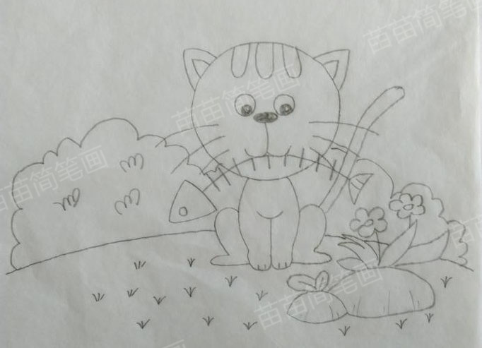 小猫吃鱼简笔画教程：如何画出可爱又简单的画面