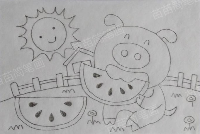 小猪吃西瓜简笔画教程：如何画出简单又好看的画作