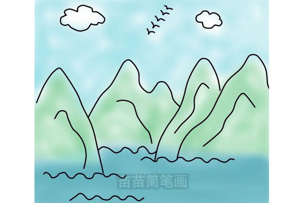 如何绘制山水简笔画