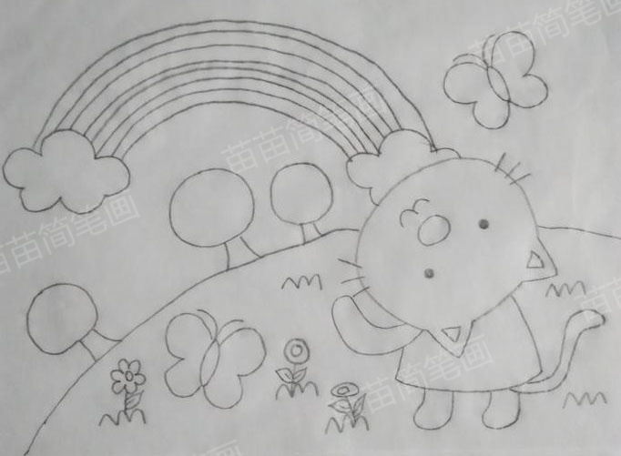 如何绘制彩虹小猫的简笔画