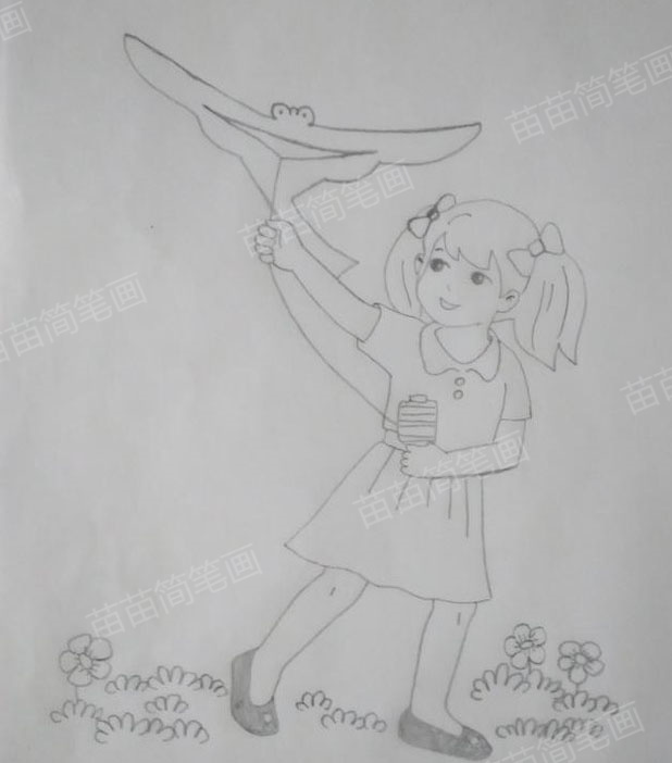 如何绘制放风筝的女孩简笔画