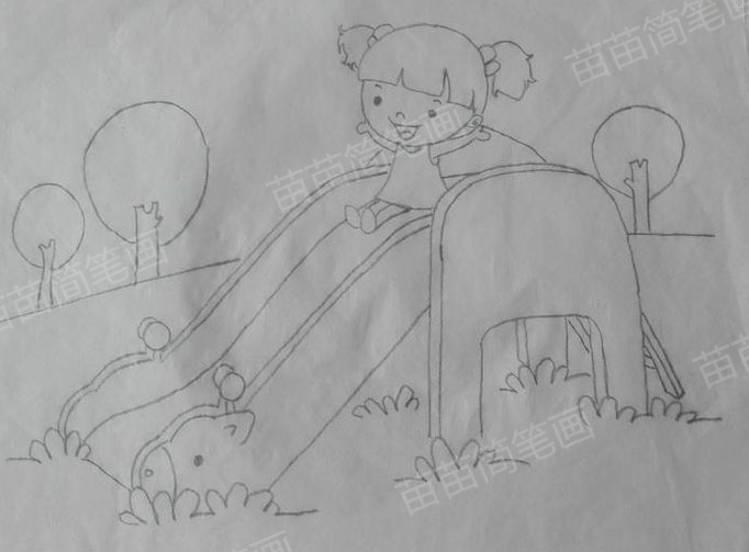 小女孩滑滑梯简笔画教程