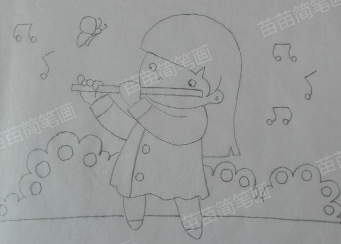 如何画小女孩的简笔画：长笛吹奏姿势
