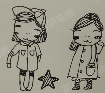 两个小女孩简笔画教程：如何绘制可爱又简单的插画