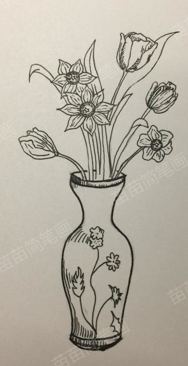 花瓶与花朵简笔画教程