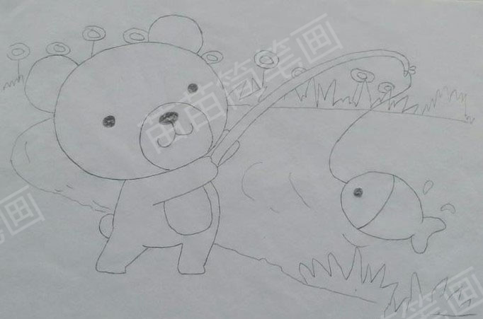 小熊钓鱼简笔画教程：如何绘制可爱又简单的简笔画