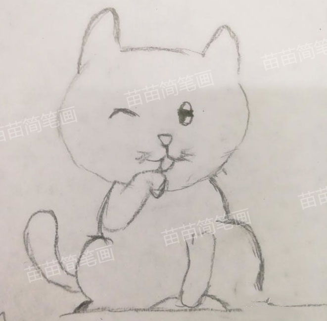 如何画出可爱的小猫咪舔手的简笔画
