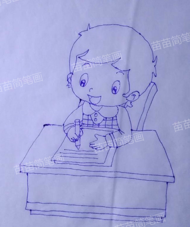 小男孩简笔画教程：如何绘制写字的简笔画