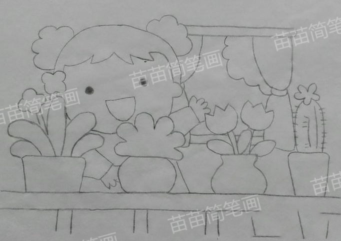小女孩简笔画教程：如何画出看花的小女孩