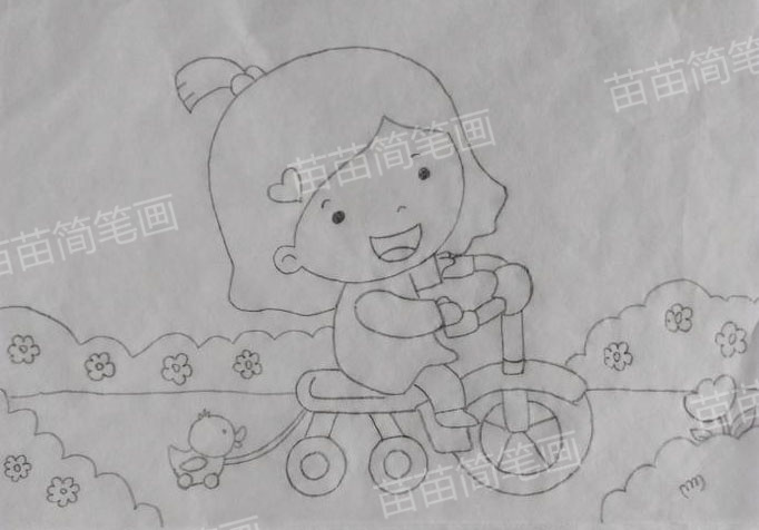 小女孩简笔画：如何简单画出骑车的小女孩