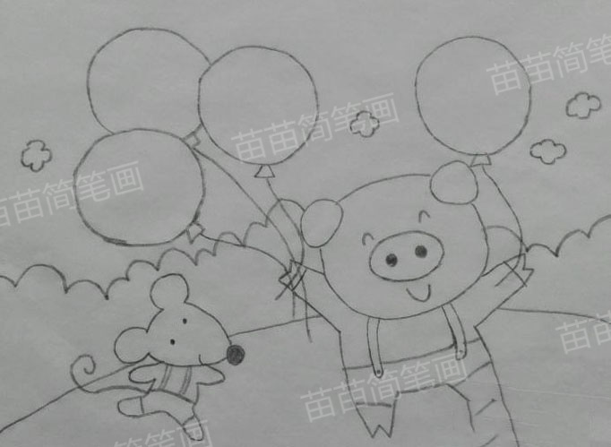 小猪气球简笔画教程