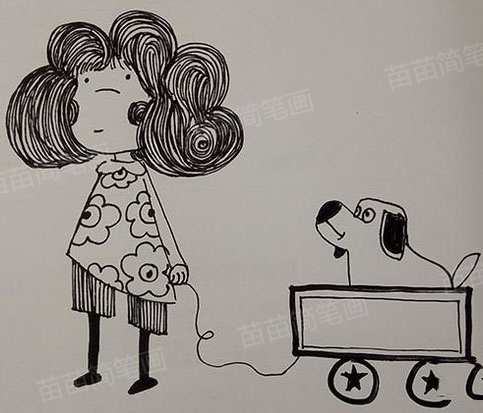 女孩和宠物简笔画教程
