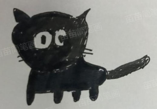 黑色小猫简笔画绘制方法