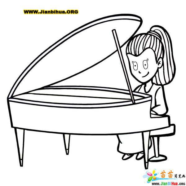 弹钢琴的小女孩简笔画,小女孩弹钢琴简笔画