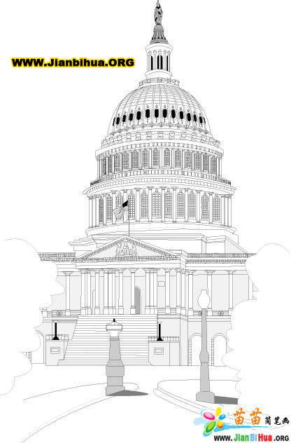 白宫线条素描图片,美国白宫素描